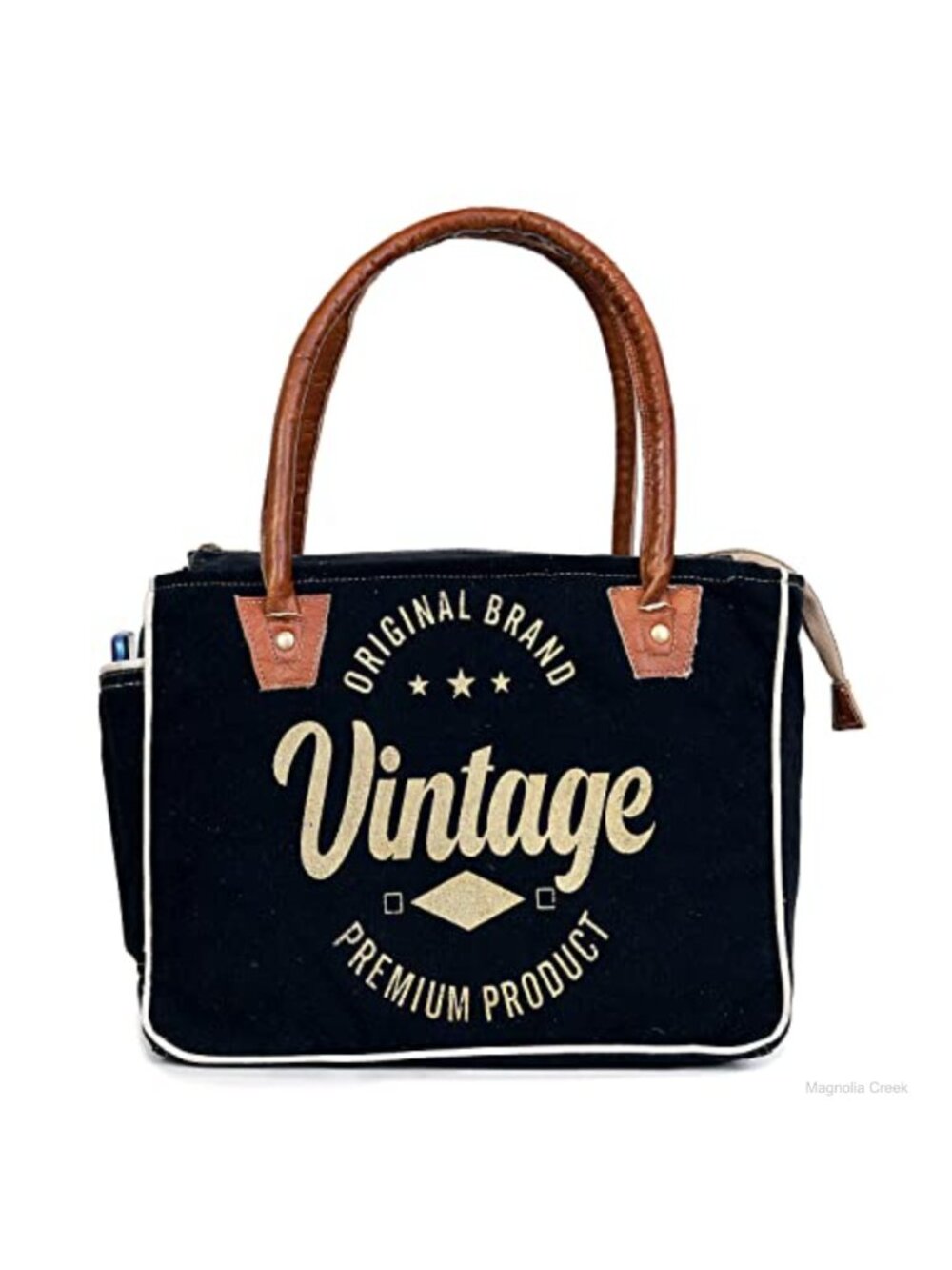 Vintage Frayed Canvas Denim Tote Bag Faux Leather Handles Medium Work Travel